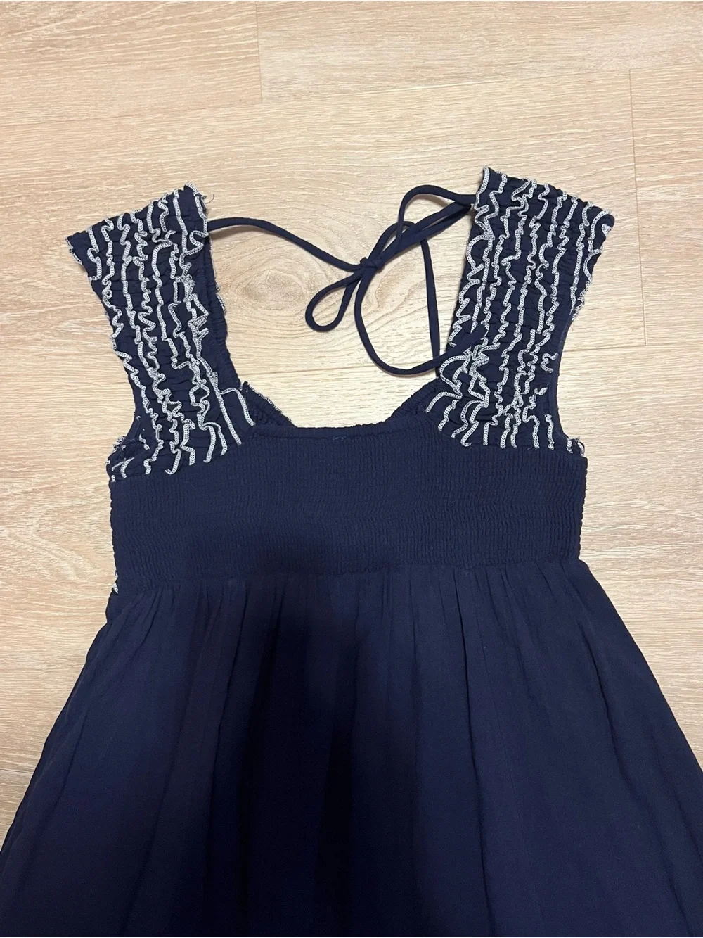 Free People Feel The Frill Blue‎ & White Midi Dress Size Large Babydoll Flowy